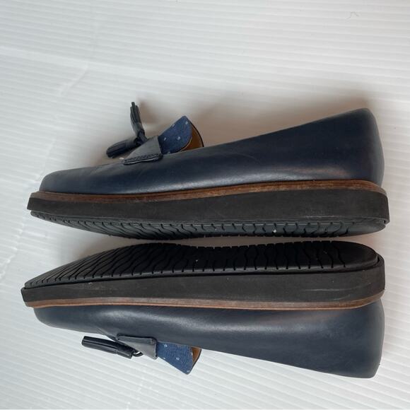 Clarks Glick Castine loafer navy leather with tassel size 6.5 patterned fabric - Picture 6 of 12